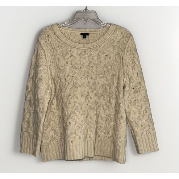 Ann Taylor Wool Angora Sweater Thick Cable Knit Ivory Pearl Rabbit Hair Size XL - Picture 4 of 16